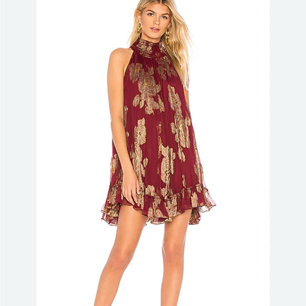 Hemant & Nandita Maroon Foil Swing Mini Dress
